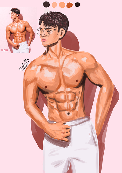 Asian man body 2d art body fan art illustration man muscles portrait
