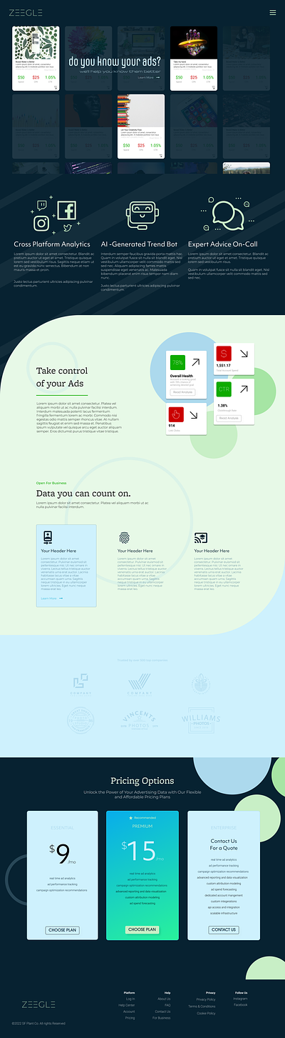 Conceptual Ad Analytics Landing Page ads branding concept corporate landing page ui ux web design