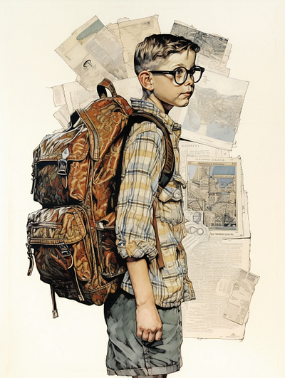 Schoolboy backpack character glasses illustration person school boy shirt