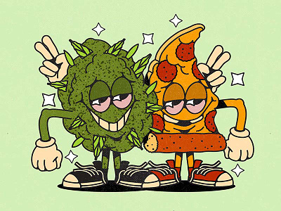 BFF 420 cartoon character design graphic design happy illustration pizza stoner vector weed