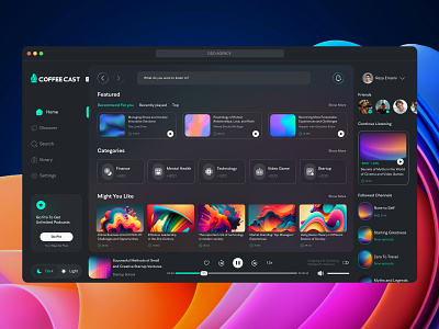 COFFEE CAST - Podcast Dashboard design dark dashboard dashboard dashboard design dashboard interaction interaction interaction design player player dashboard podcast dashboard podcast dashboard design ui ui design uiux