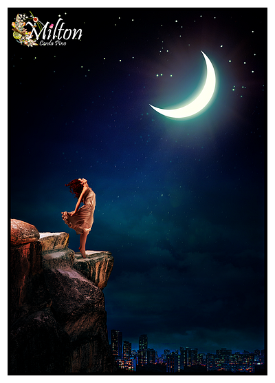 Romantic art beauty colors composition design digital fantasy moon night star woman