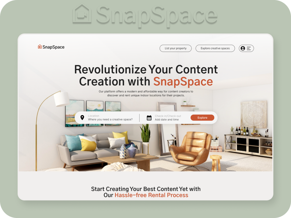 SnapSpace - short-term creative studio rental branding design ui ux web design
