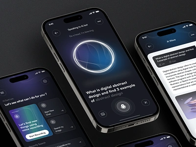 Ai Chatbot Mobile App - Ai Wave🌊 3d ai ai app app design artificial intelligence audio chat chat box chatbox ai chatbox app darkmode gradient ios mobile mobile app recording ui ux voice record wave