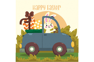 Easter Car Greeting Card Illustration background bunny car card easter egg greeting holiday illustration vector