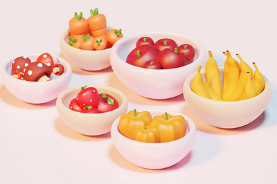 Blender Various Food Bowl Beginner Modeling 3d 3dmodeling blender cartoon design food render stylized vegetables