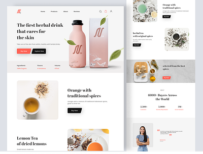 Herbal drink landing page back end front end header landing page ui user interface web web design web development wordpress