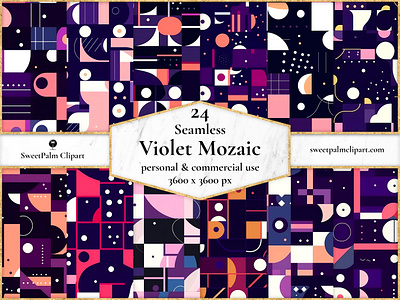 24 JPG Seamless Violet Mozaic Digital Pattern abstract design geometric mozaic violet