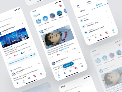 Qiyorie📱 • Social Media App app app design blue clean connect design minimal mobile mobile app mobile app design mobile design social social media social media app socmed ui ux