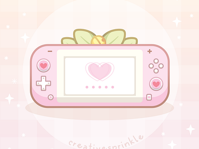 Cute Cozy Pink Switch Lite Gaming Console cozy cute digital art farming games gamer art gaming gaming illustrations graphic design illustration ipad art leaves nintendo switch pink vector art video games