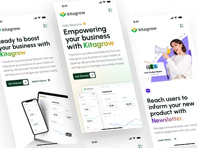 Kitagrow - Product and Sales Dashboard Mobile Web Landing Page analytics apps clean cms dashboard landing landing page manage management mobile mobile web reports sales sales dashboard ui ui design ui kit ux ux design web design