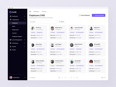 EyHR- HRM Web App employee employee database employee list hr hrm hrm soft human resource management ppayroll management saas product sass sass web app ui ui ux ux web app