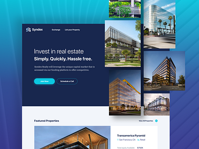 Syndex Website design desktop home homepage landing page real estate ui webpage website