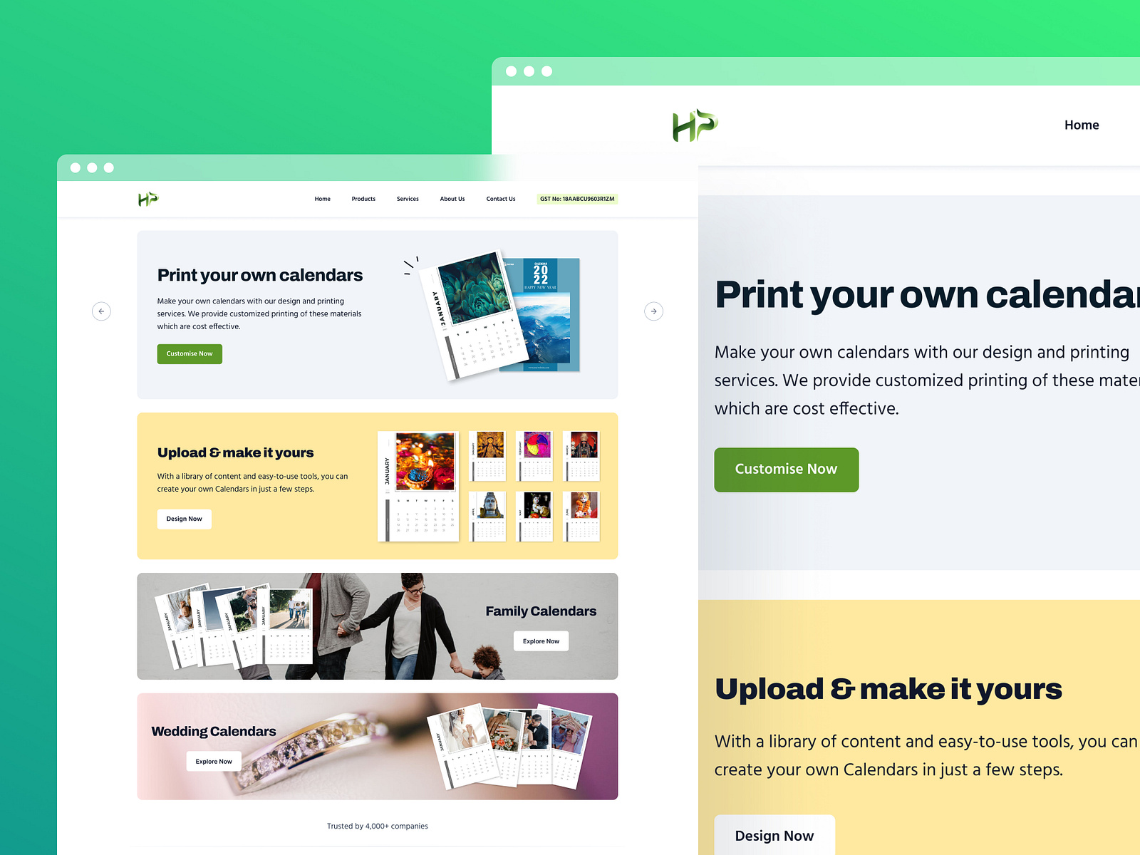 Personalized Calendars Landing Page by Saurav Das on Dribbble
