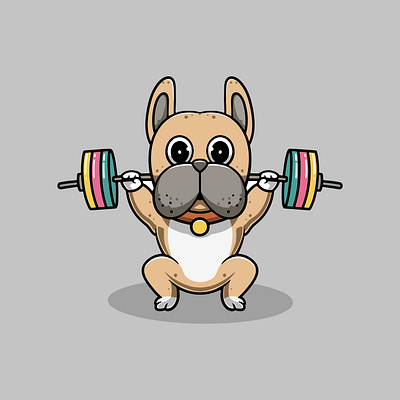 Cute Baby Bulldog Workout animal lovers graphic design icon ui