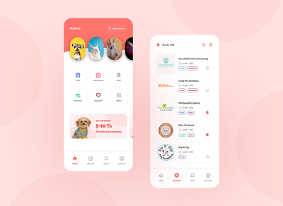 Pets App - Veterinarians, Salon, and Adoptions adoptions cat cuteness dog hotel mobile apps nearby petapps petcare petcommunity petinsurance petlovers petowners pets pink red store ui ux veterinarians