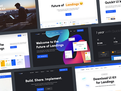 Quickit – Figma Web kit for Landing Pages blue dark design figma free freebie kit landing page quickit template theme udix ui ui kit ui8 ux web website white