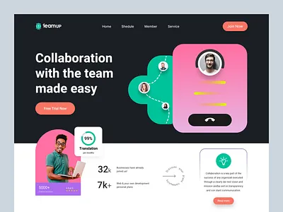 Collaboration website concept agency branding collaboration colourful design header homepage landing page landingpage marketplace meeting nooktiva productivity task management team work teams uxdesign virtual website work