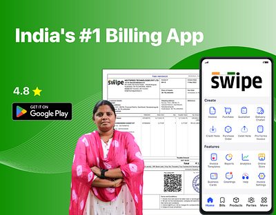 India's #1 Billing App 3d analytics animation billing branding creativity design einvoice ewaybills graphic design gst illustration invoicing logo motion graphics online store swipe ui