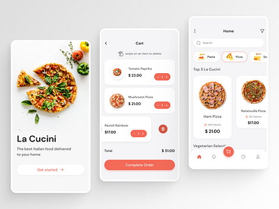 La Cucini - Italian food delivery mobile app design food delivery light light theme mobile mobile app red ui ux