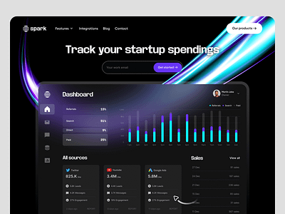 spark webflow saas landing page dark design clean dark data design enterprise landing page minimal saas software startup tracking web web design web site webflow webpage