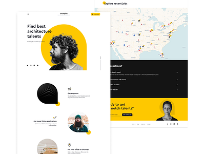 archipins landing page app application architect architects architectural candidates clean company job job board landing landing page launch map ui ui design ux ux design web app yellow