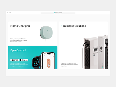 Exicom Website: Product Areas 3d app business chargers clean corporate electric ev home menu minimal navigation renders sections tesla tiles ui ux webdesign