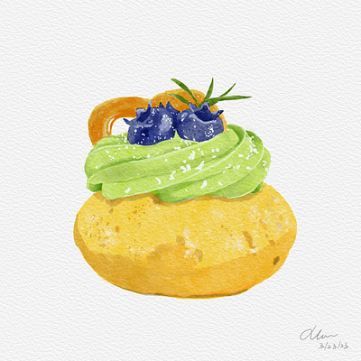 A Mocha Blueberry Donut dessert donut illustration illustration watercolor procreat sweet watercolor illustration watercolorlover
