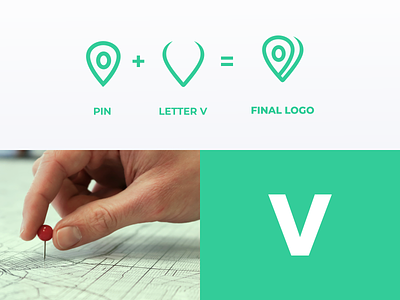 Letter v and Pin Logo area logo brand branding color design illustration letter v logo logo maps pin pin logo prio hans spot logo typography ui ux vector