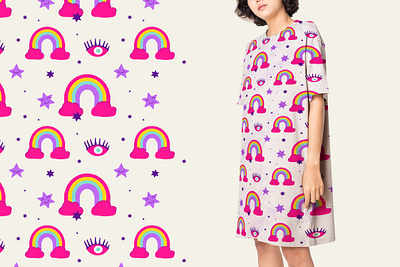 Rainbow seamless pattern artwork bright design digital dress fabric i illustration pattern rainbow seamless vector