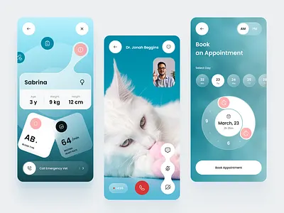 PetPal - Vet Care Mobile App app appointment blue call clean doctor healthcare medical minimal patient pet app pets profile schedule ui uidesign uiux userinterface vet app veterinary