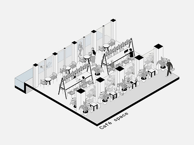 Café space architecture design illustration isometric isometric illustration minimal vector