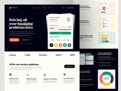 Invoicing - Invoice Landing Page accounting b2b banking checkout credit card creditcard finance finance saas invoice invoice management pay saas ui wallet web3 website