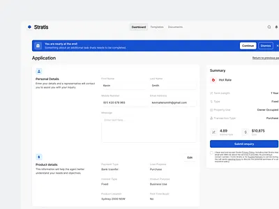 Stratis UI - Forms app application apply clean components design details interface minimal product progress sidebar summary ui ui design ui kit ux ux design web