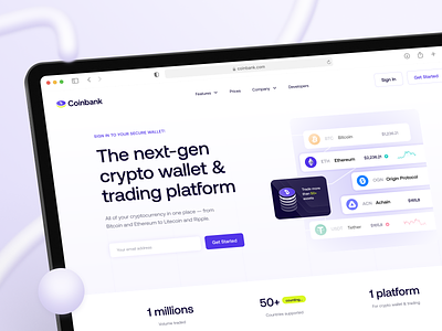 Coinbank - Crypto Homepage UI Design Kit assets clean crypto cryptocurrency desktop finance hero homepage illustration invesment landingpage market minimal modern money trading ui ux wallet website