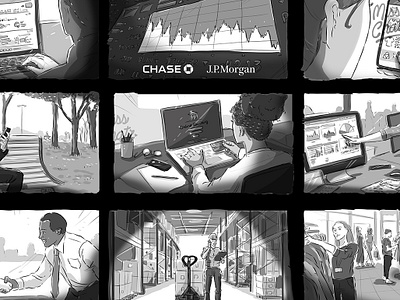 Storyboard: Chase & JPMorgan ad advertising bank banking director film finance mobile movie remote sketch storyboard