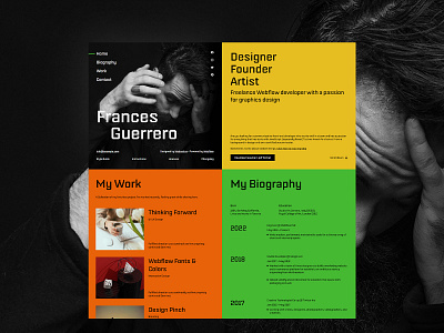 Personal Webflow Website Template artist colorful creative cv designer madewithwebflow nocode nocodebuilder onepage personal personalwebsite portfolio profile resume uiinspiration uxdesigner webestica webflow webflowdesigner webflowtemplate