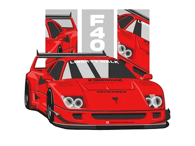 Ferrari F40 Liberty Walk branding car art car vector design graphic design ill illustration logo ui vector