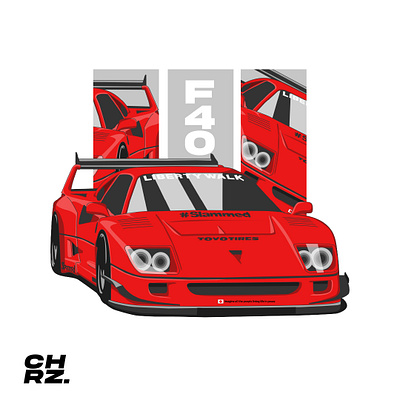 Ferrari F40 Liberty Walk branding car art car vector design graphic design ill illustration logo ui vector