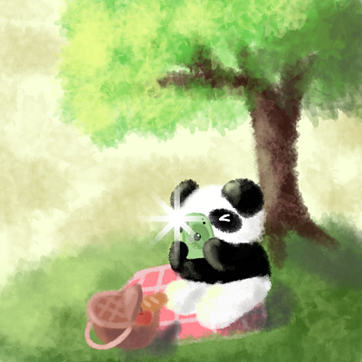 Panda on a picnic with a polaroid adorable art artwork branding christmas creative design illustration logo ui