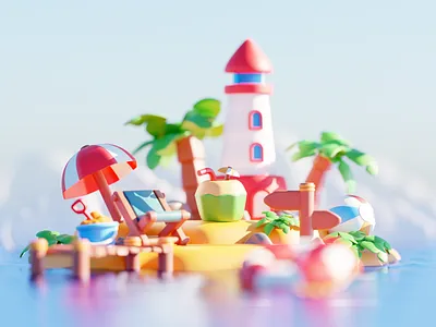 3D Holiday Icons 3d 3d illustration 3d modelling beach holiday icon illustration light house summer tropical vacation
