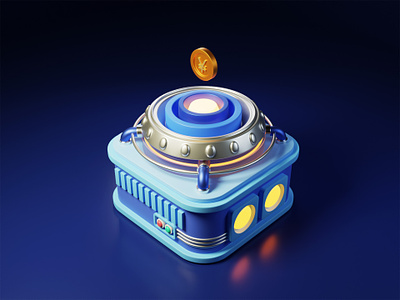 Gold coin base station - 3D illustration design blender button
