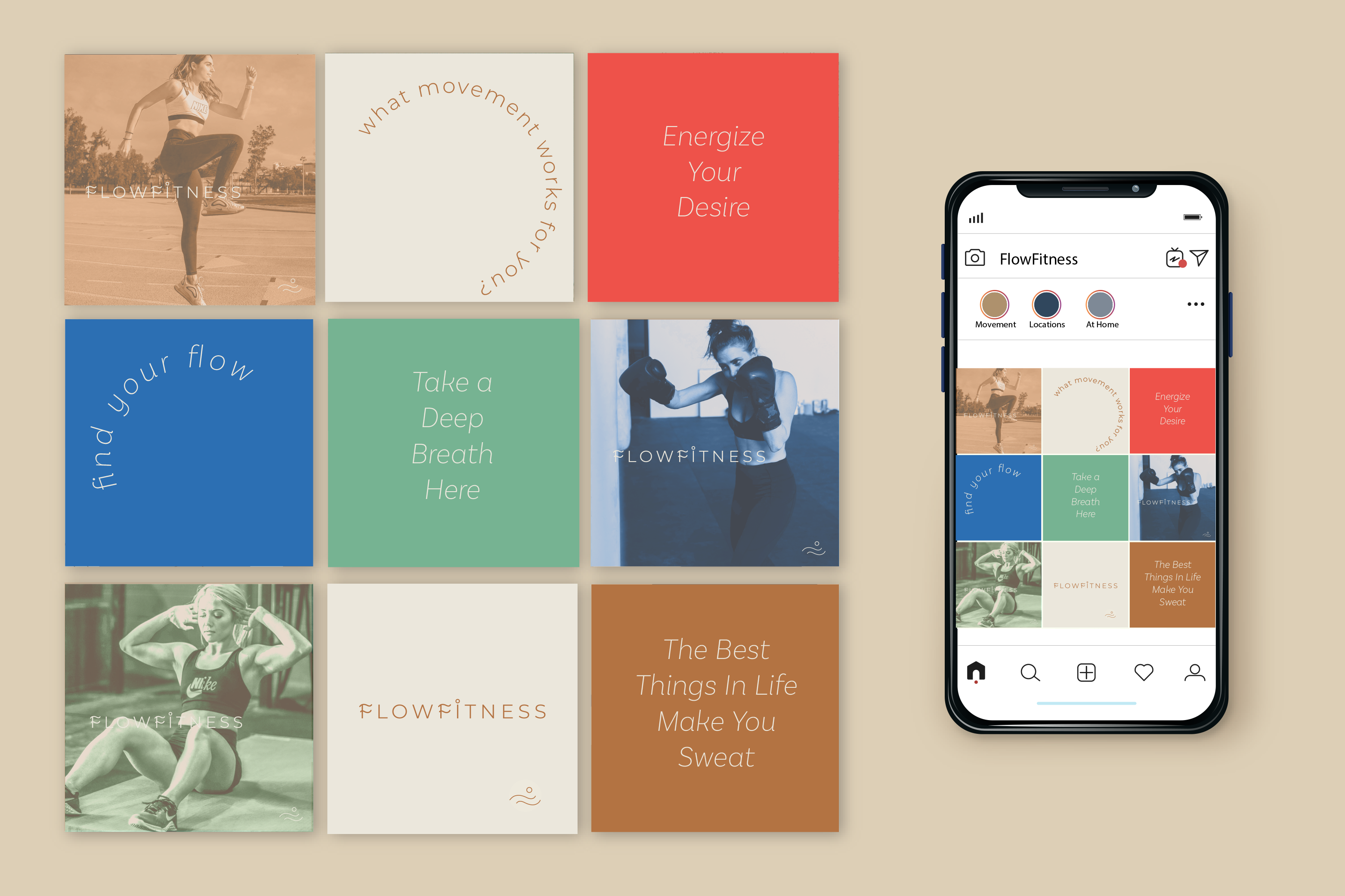FlowFitness Instagram Feed branding graphic design instagram feed wellness