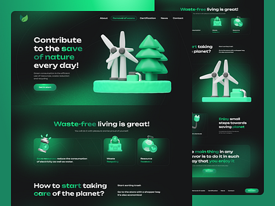 Eco - save the planet 3d blur daily ui dark mode gradients green landing ui inspiration ui ux design web design