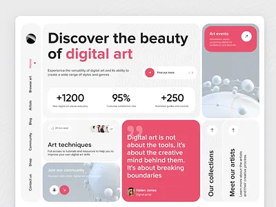 Website for digital art art design digital art figma landing minimal round ui ux web white