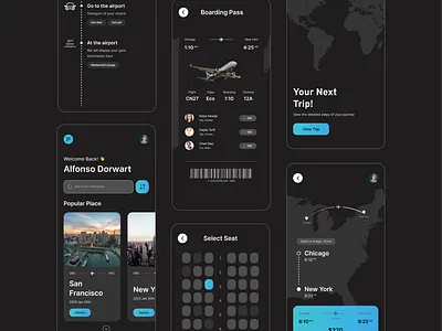 Boarding Pass - App Design Concept app design boarding boarding pass darkmode darktheme design flight map mobile design ticket tour travel trip