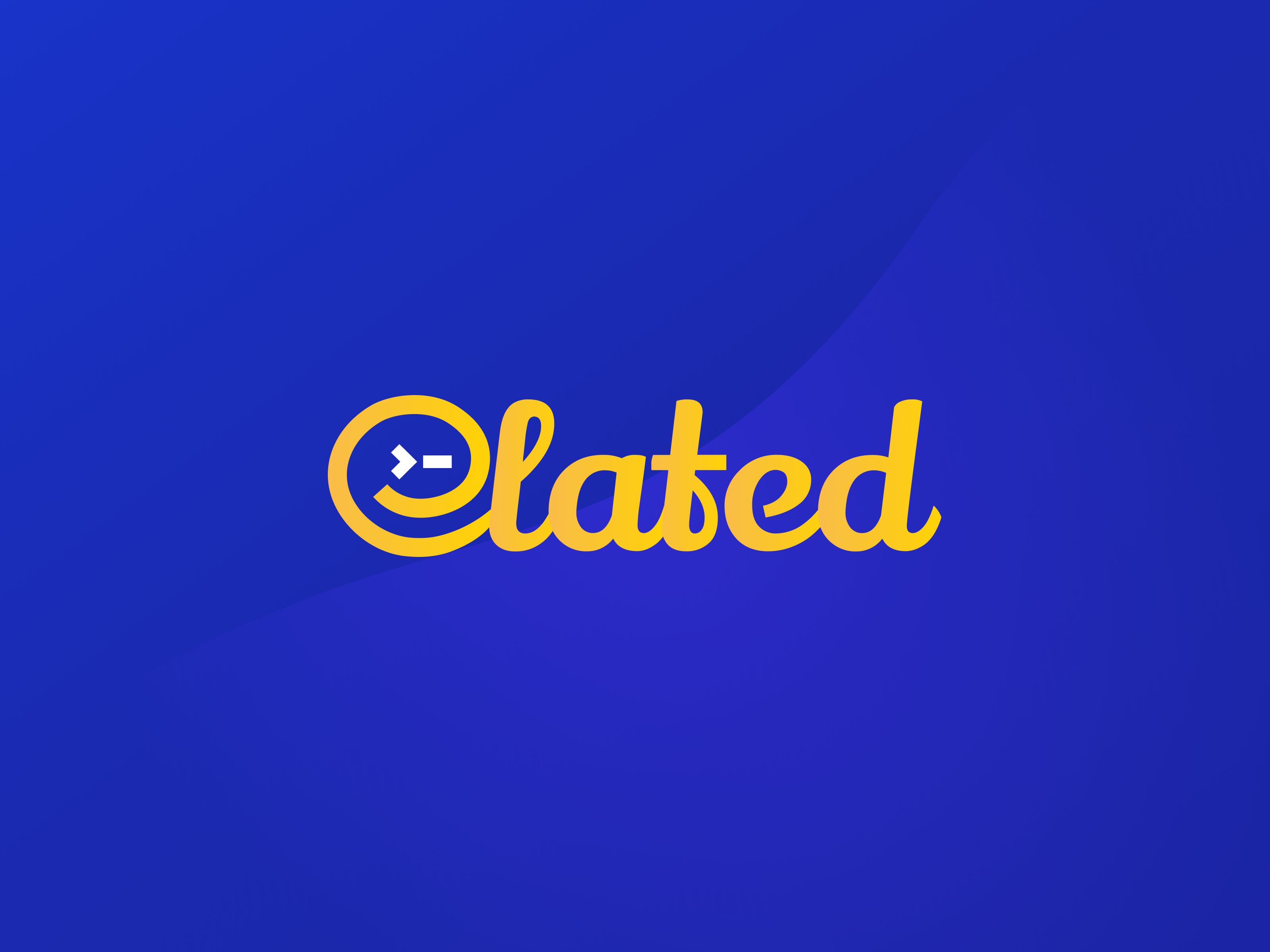 Elated Logo blue branding chat community cursive dev developers discord elated happy icon logo mark minimal simple smile terminal text vector yellow