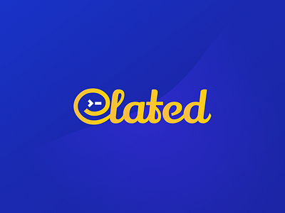 Elated Logo blue branding chat community cursive dev developers discord elated happy icon logo mark minimal simple smile terminal text vector yellow
