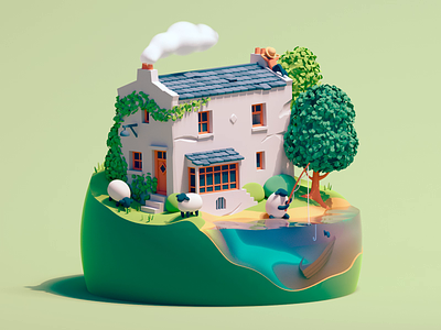 Greetings from Ireland 🇮🇪 3d animation c4d cinema4d house illustration ireland island isometric octane old sheep