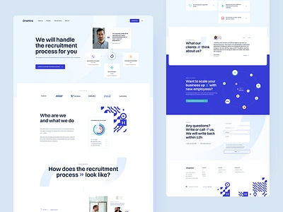 Onehire.com - recruitment agency accordion bright chart contact form contact us desktop faq flow footer landing page light logotypes mosaic onepage pattern process technologies testimonials ui ux